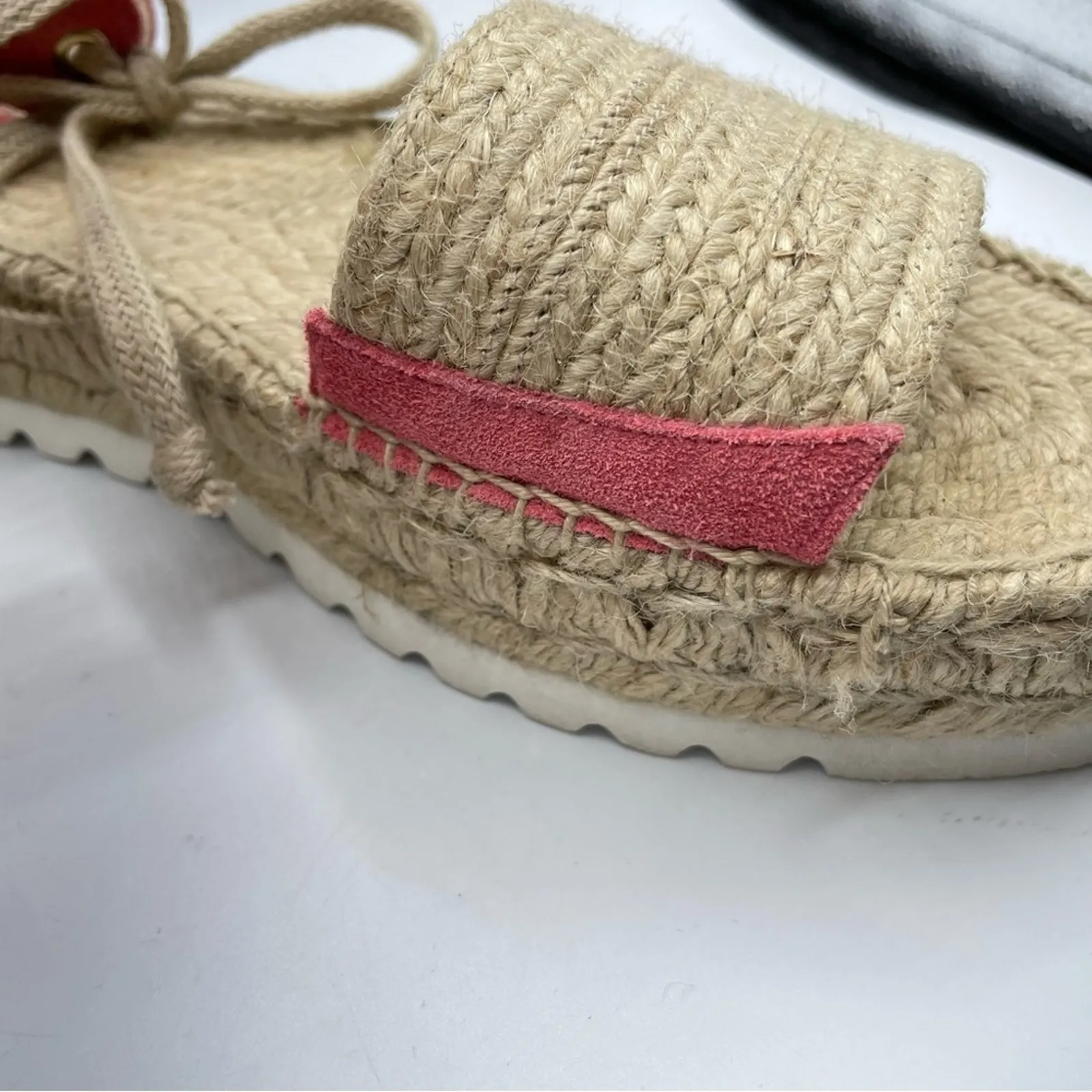 Intentionally Blank Platform Espadrille Sandals Tan & Coral Pink Womens 10 Beach - Image 9