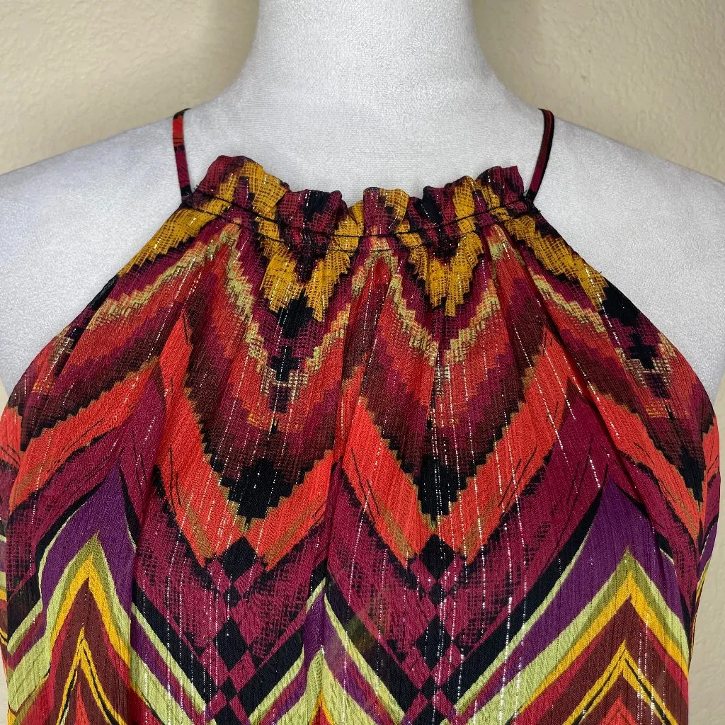 City Triangles Women's Aztec Mosaic Chiffon Multi Color Cut out Dress Size 13 - Image 2