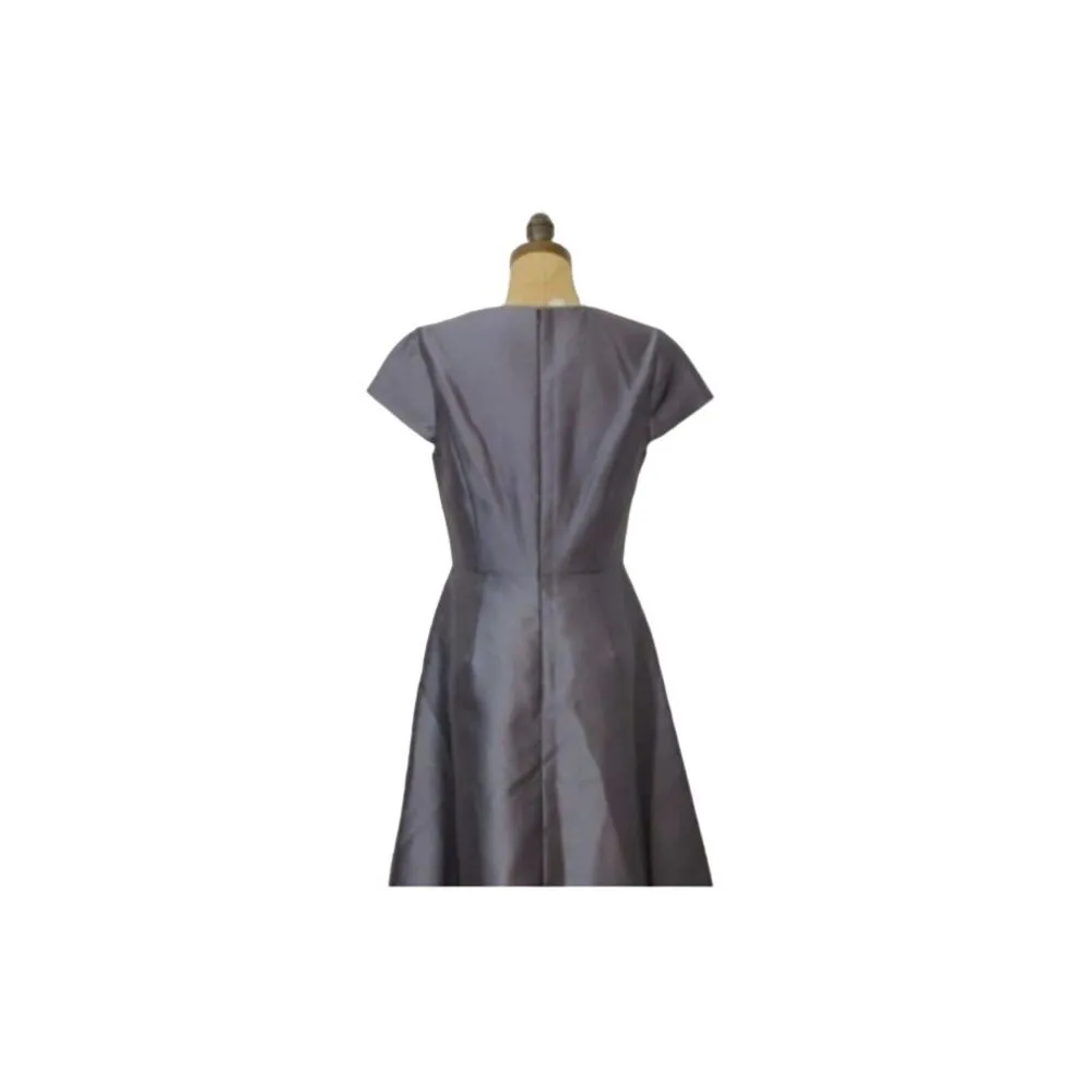 NWT ALFRED SUNG Satin Maxi V Neck Gown Cap Sleeve Pockets Zip Up 8 Cavier Grey - Image 5