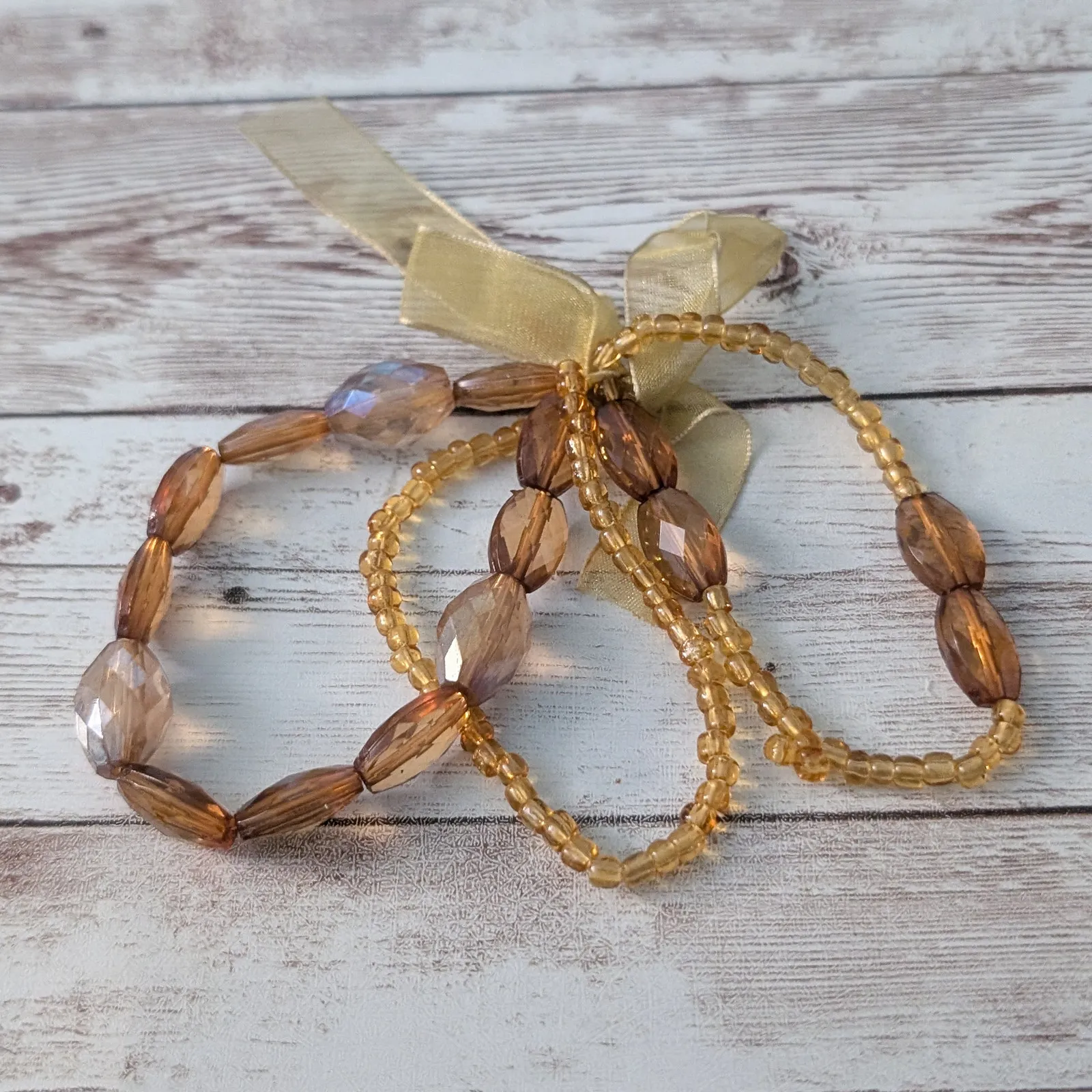 Set of 3 Stretch Bracelets Amber Tones Yellow - Image 2