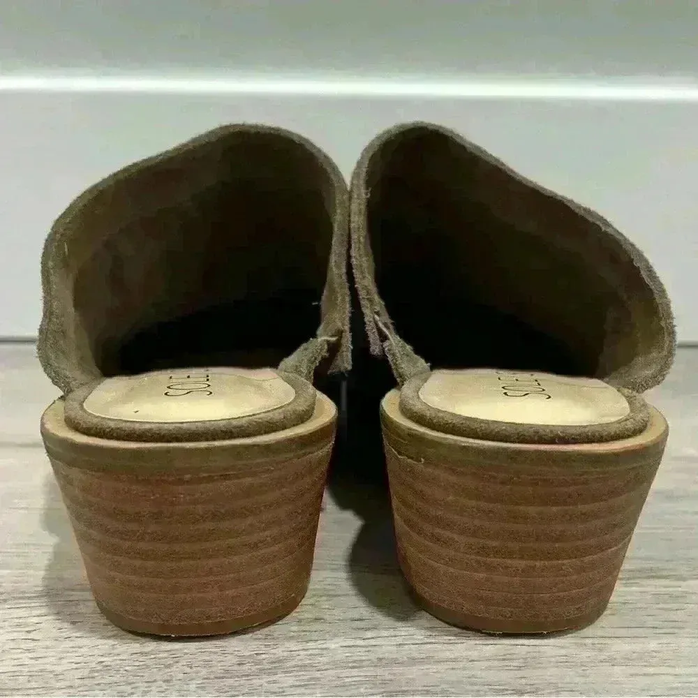 Sole Society Olive Brown Leather Suede Studded Slip On Heels Mules Size 8.5 - Image 4