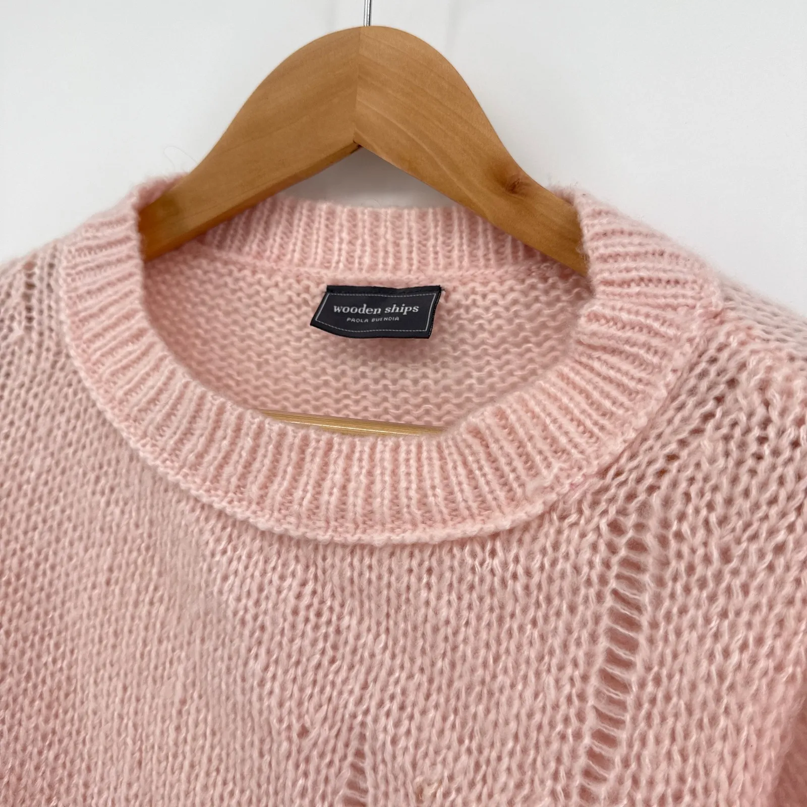 Wooden Ships Pink Mohair Blend Distressed‎ Knit Sweater Women's M/L Soft - Image 3