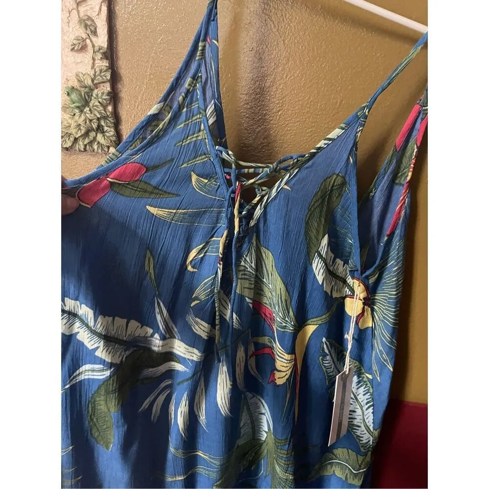 NWT Lagaci size M lace up from swing sundress beach coverup tropical. Blue Size M - Image 6