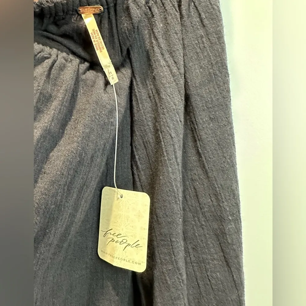 Free People Blissful Breeze Mini Dress Sundress Cotton Linen Black Medium NWT - Image 8