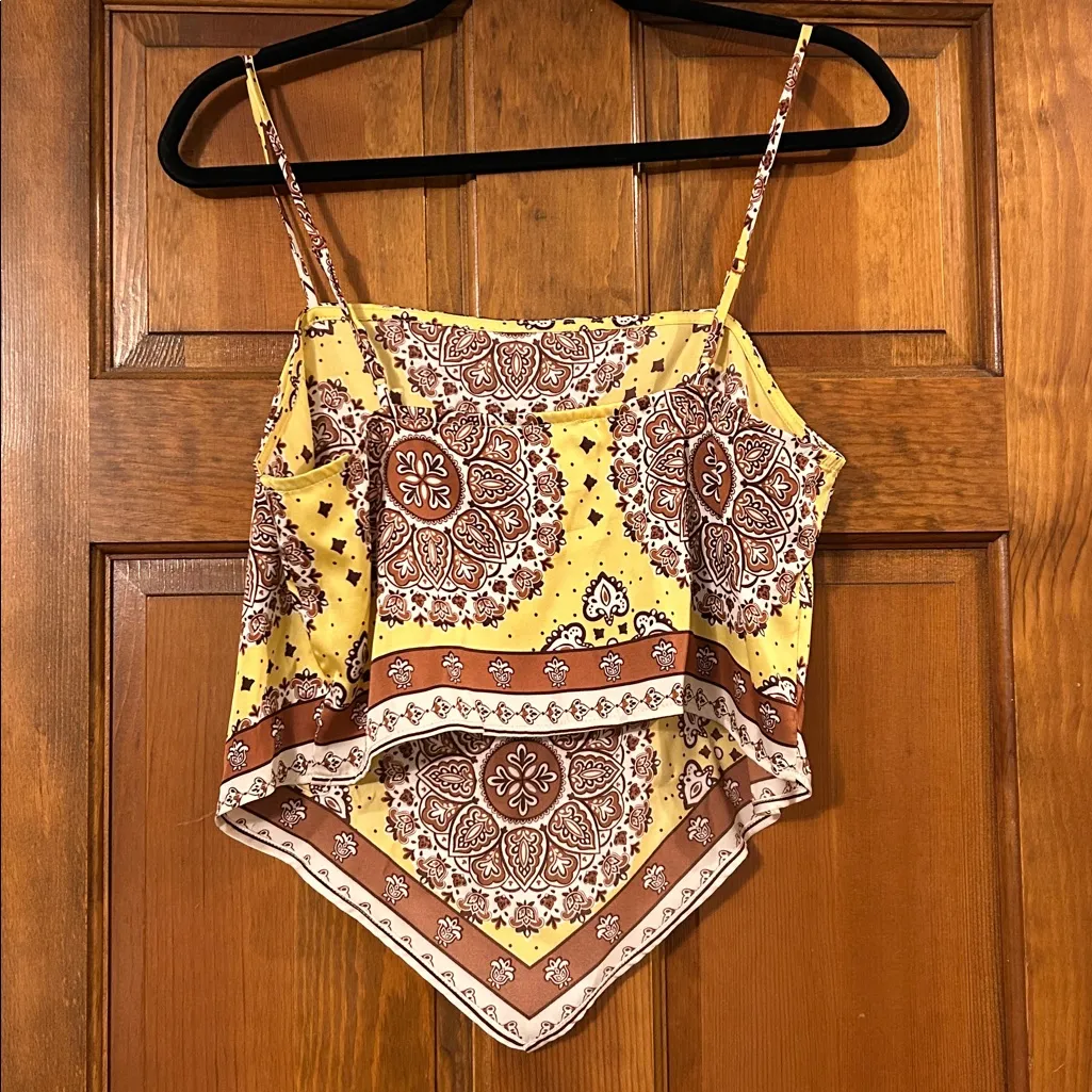 Rachel Zoe Yellow & Brown Paisley Crop Tank, Medium - Image 5