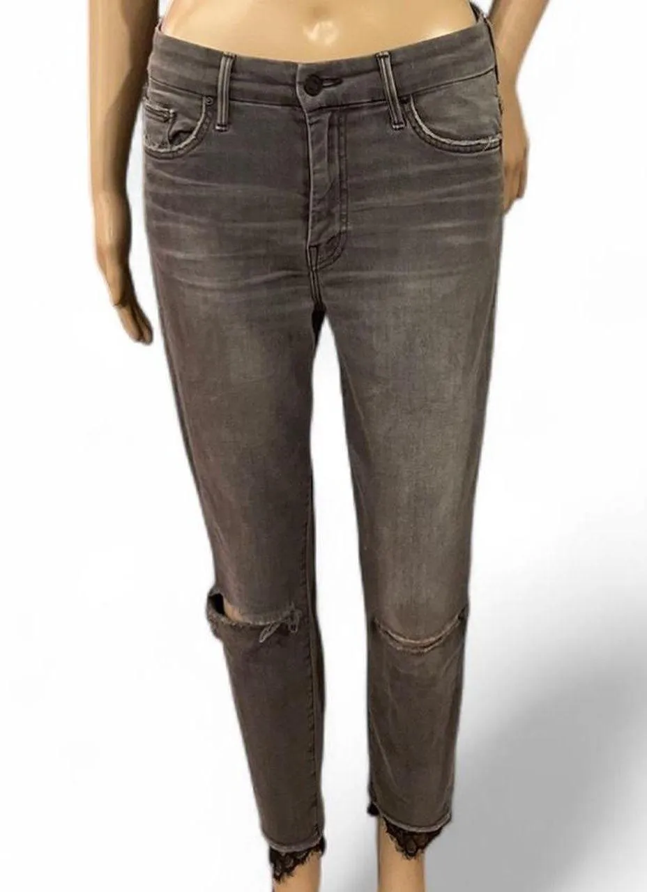 Mother Denim The Looker High Waisted Dagger Ankle Fray Ash Lacey Saloon Jeans 27 - Image 1