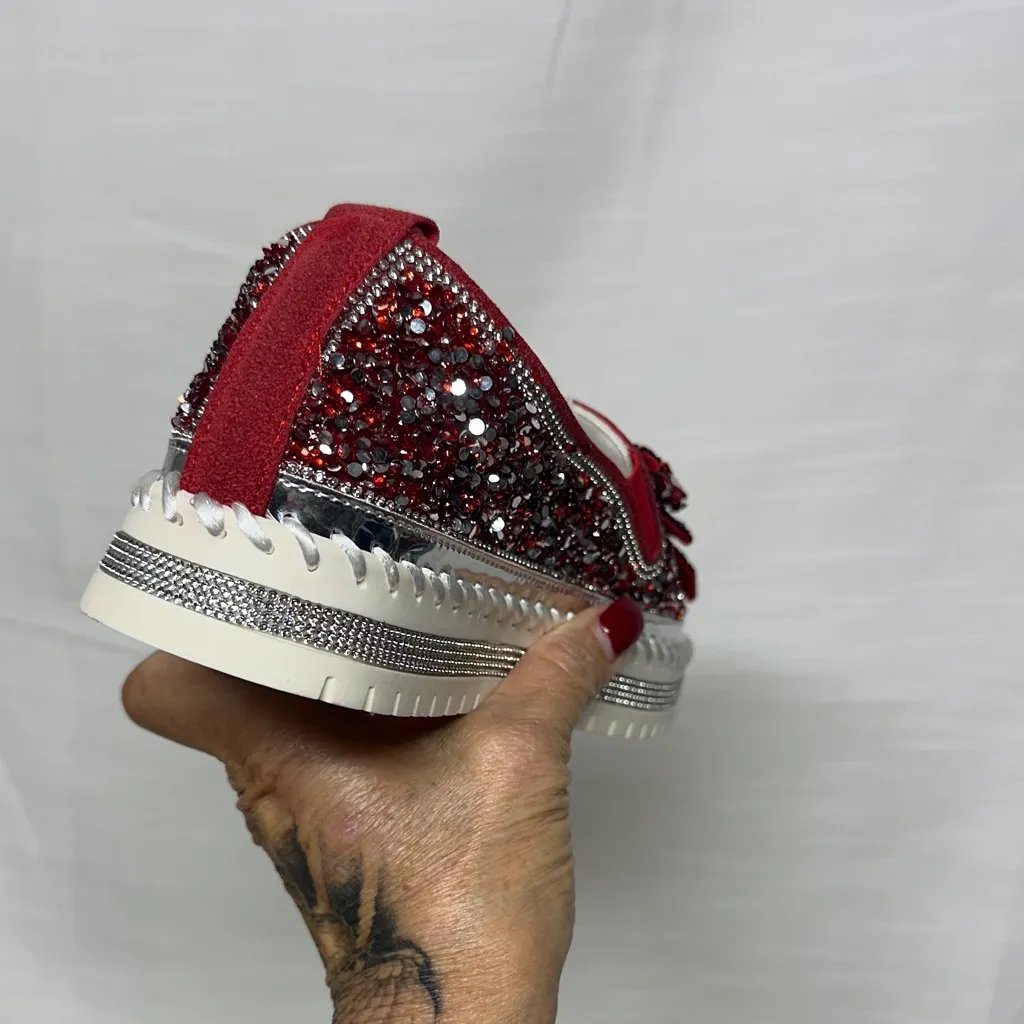 Glittering Red Women's Loafers with Bow Size 8.5 - Image 4
