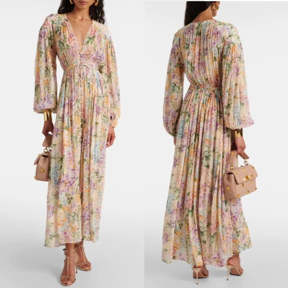 Zimmermann Halliday Floral Gathered Maxi Dress Multi Watercolour US 10 AU 3 NWT - Image 2