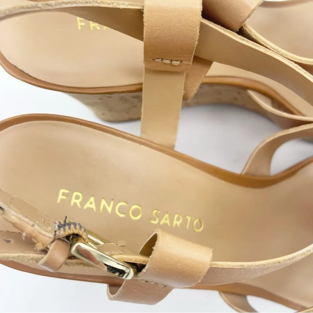 Franco Sarto Cera Tan Leather Strappy Cork Wedge Sandal Shoes Women’s Size 10 - Image 9