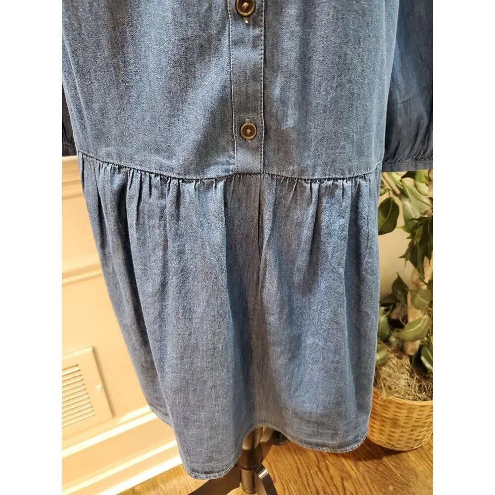 True Craft Women's Blue Denim Long Sleeve V-Neck Tunic Top Blouse Size 2X - Image 5