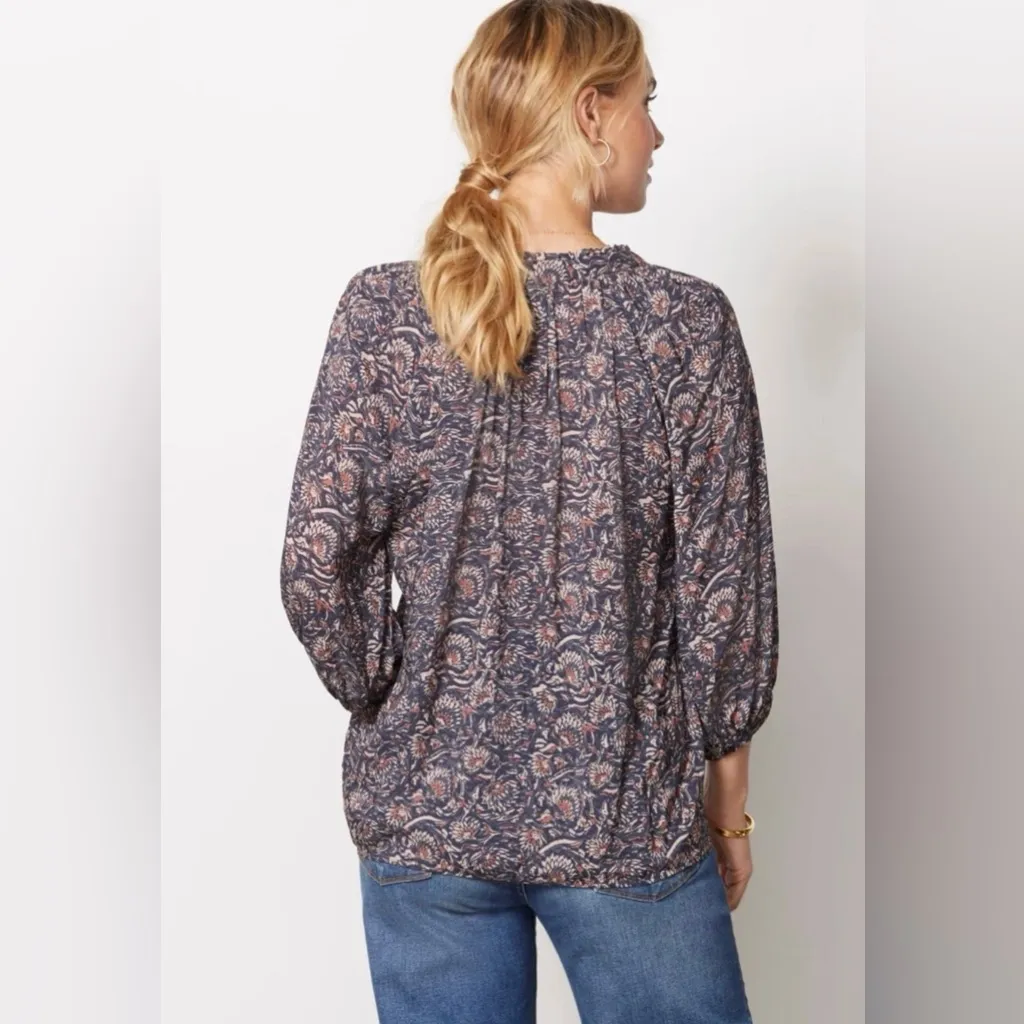 Faherty Portia Top‎ Womens XS Artisan Block Print Blouse Plum Floral NEW NWT Purple - Image 4