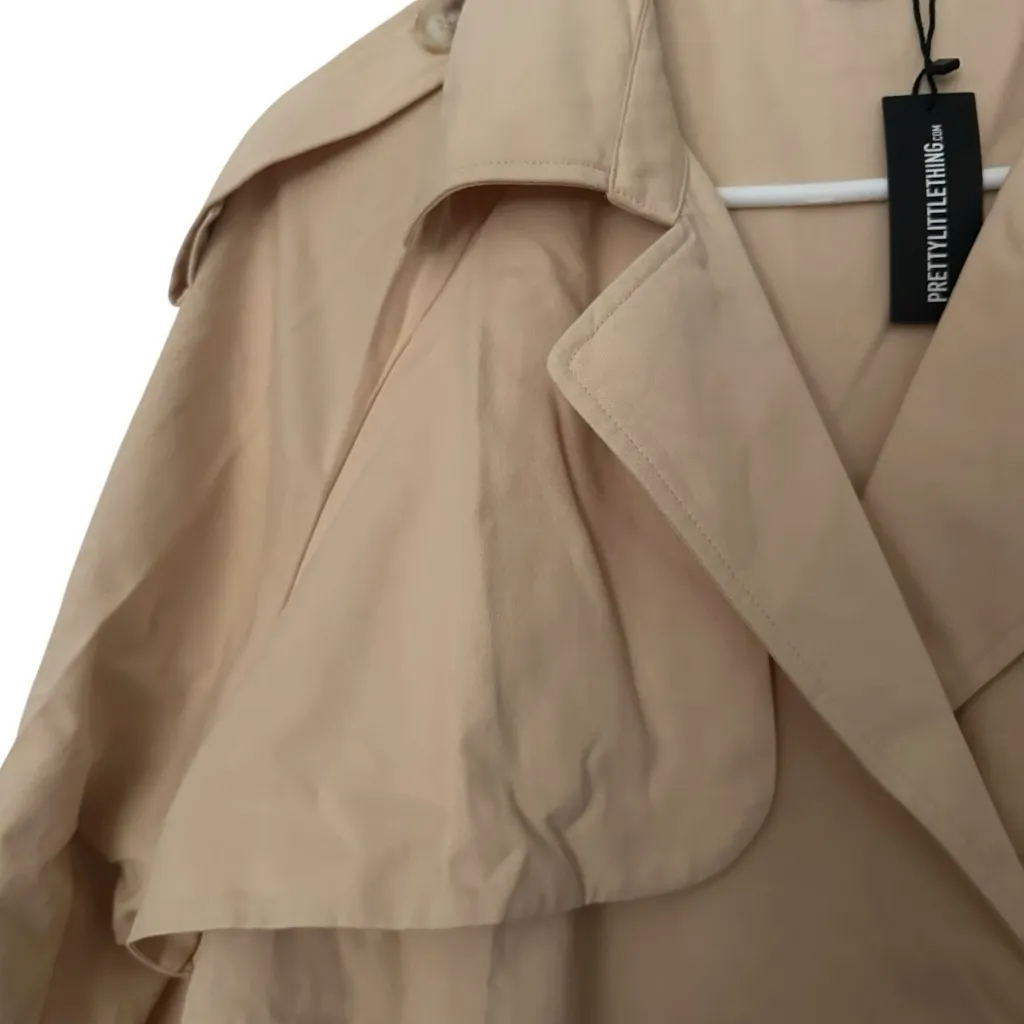 Pretty Little Thing Women's 100% Cotton Khaki Belted Trench Coat Size 12 NWT - Image 6