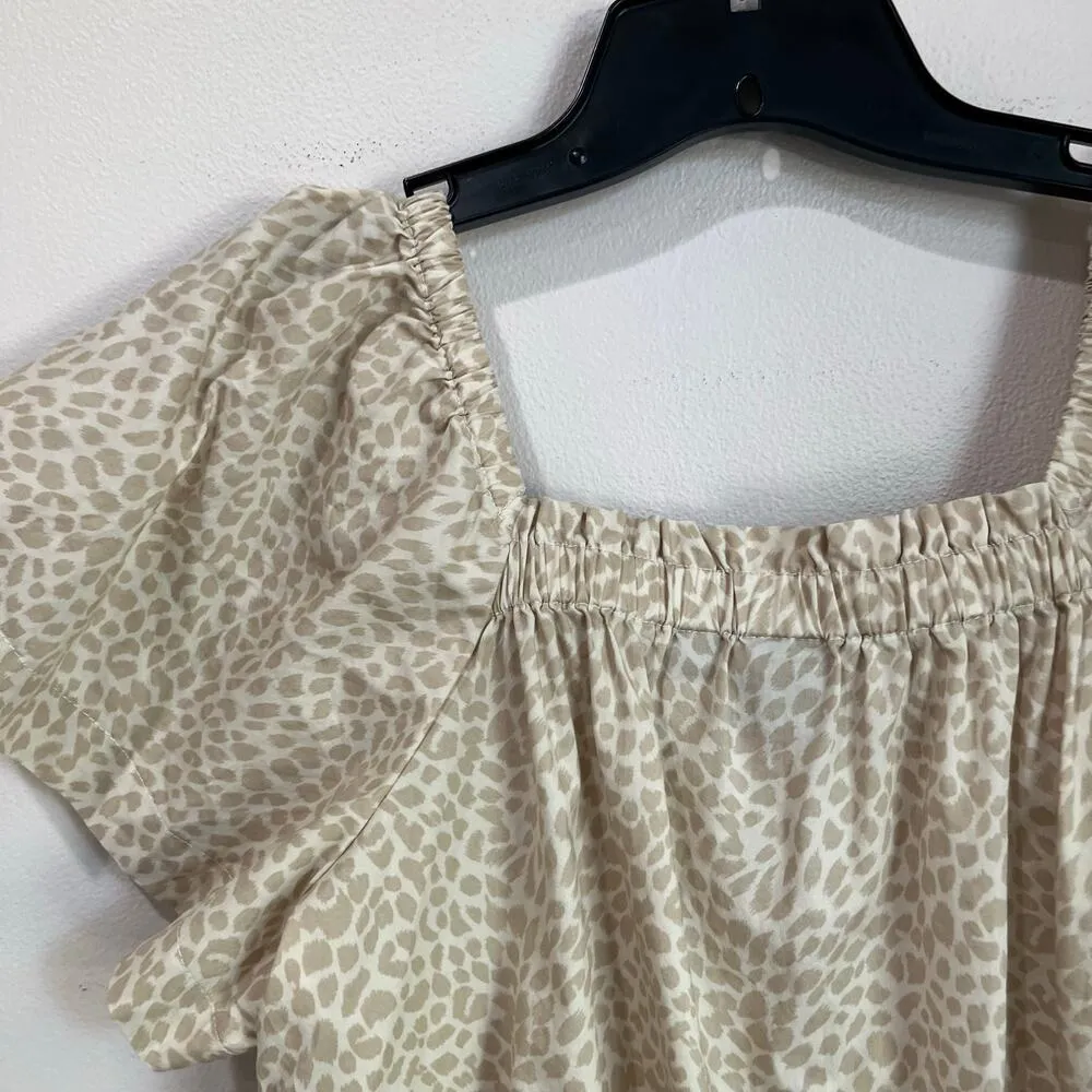 GAP Flutter Sleeve in Beige Leopard 100% Cotton Poplin Blouse Size XS - Image 9