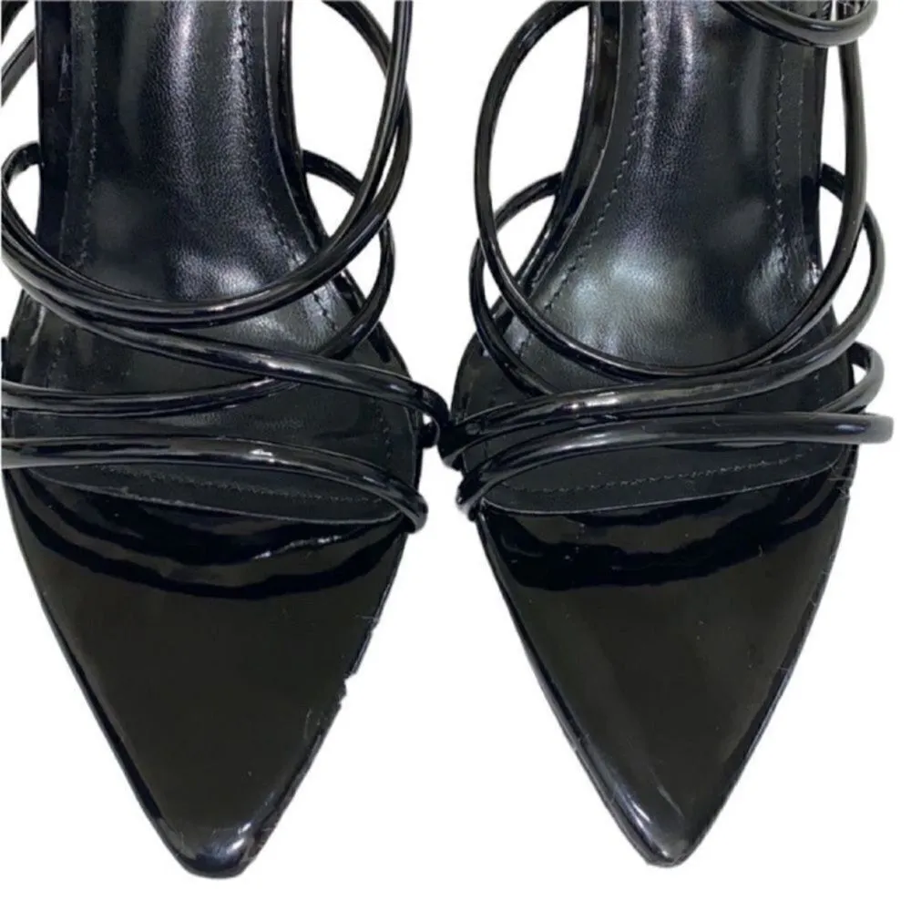 Cape Ribbon Black Strappy Stiletto Heels(Size 8M) - Image 10