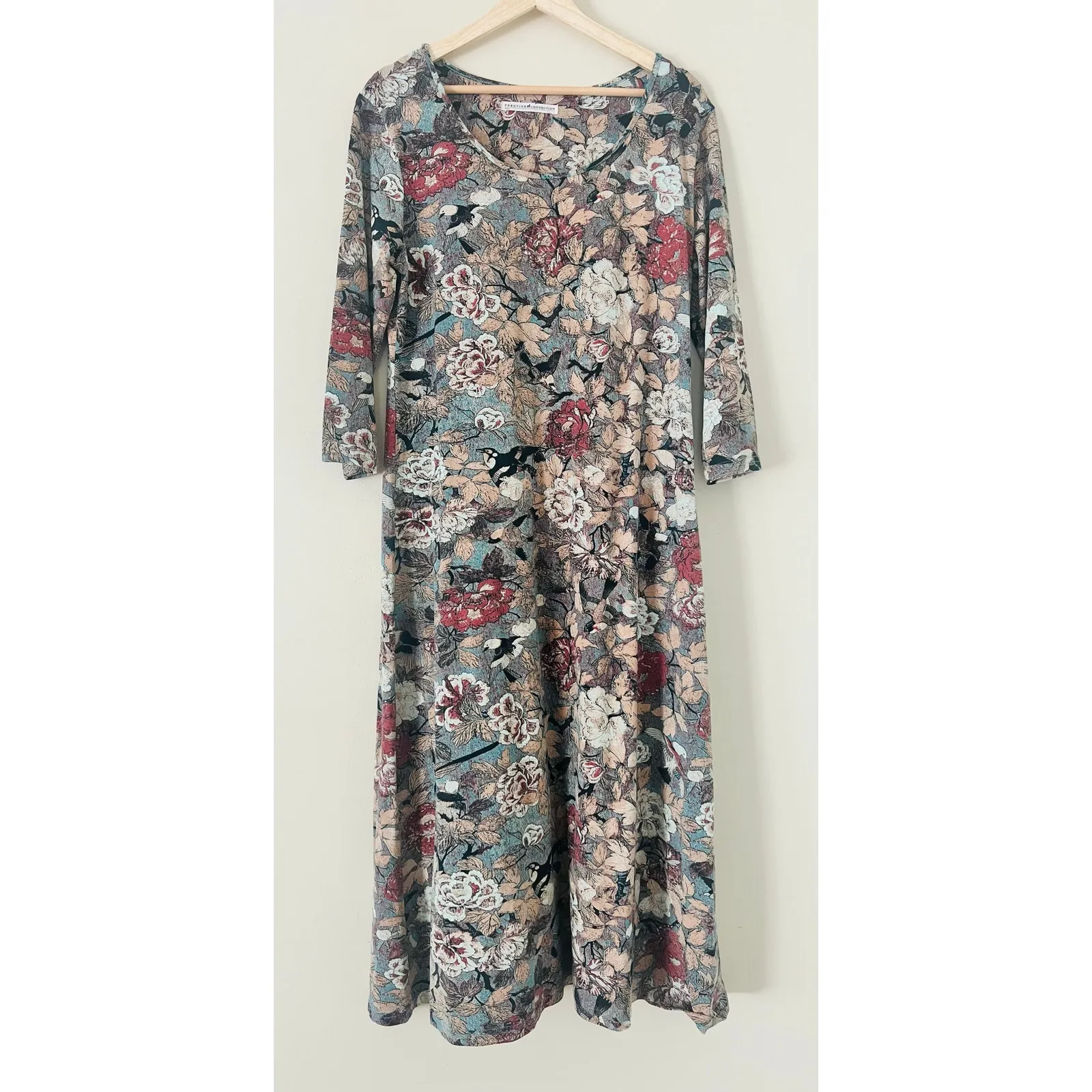 Peruvian Connection Capistrano Asian Birds Large Cotton Stretch 3/4 Sleeve Dress - Image 3