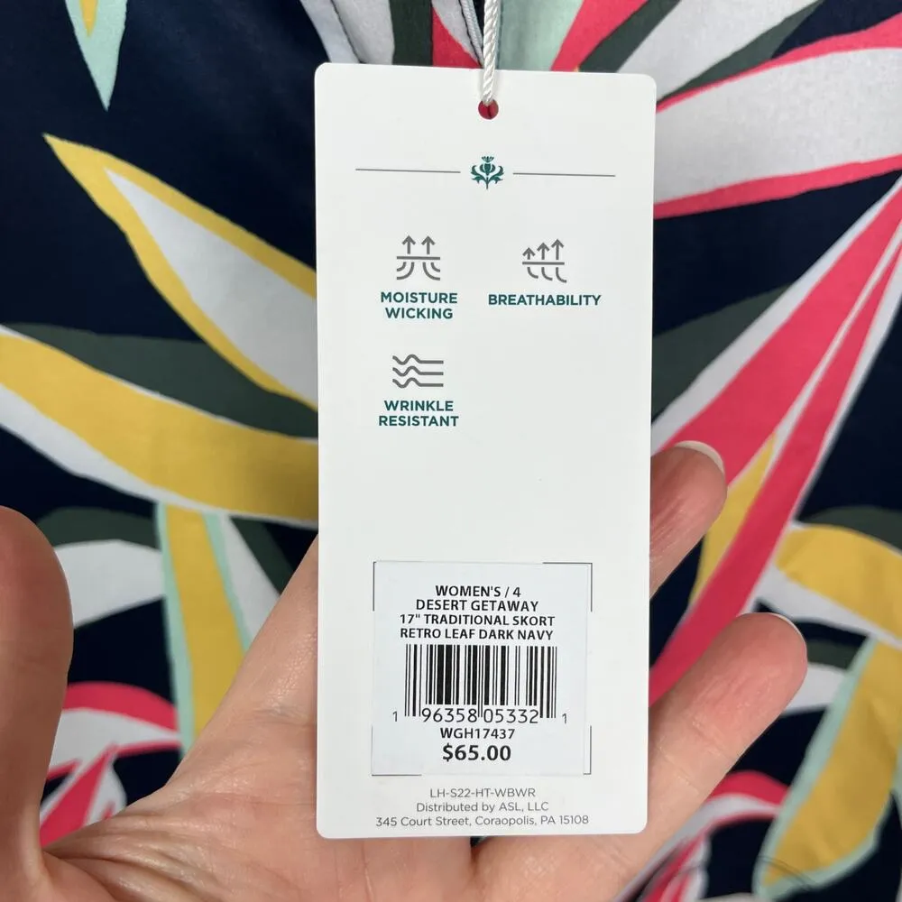 Lady Hagen Navy Blue Retro Leaf Print Desert Getaway 17” Golf Skort Sz.4 NWT - Image 8