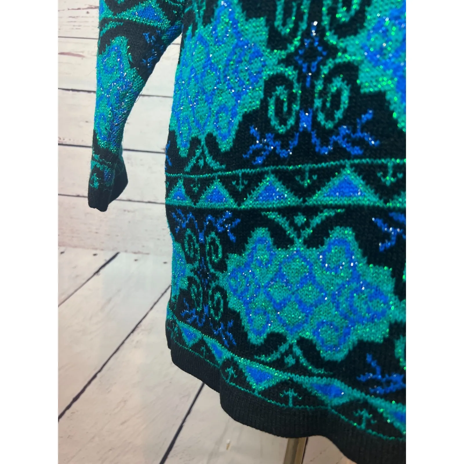 Dana Smith vintage sweater Pullover Metallic 80s USA Paisley Cottage Acrylic Size L - Image 11