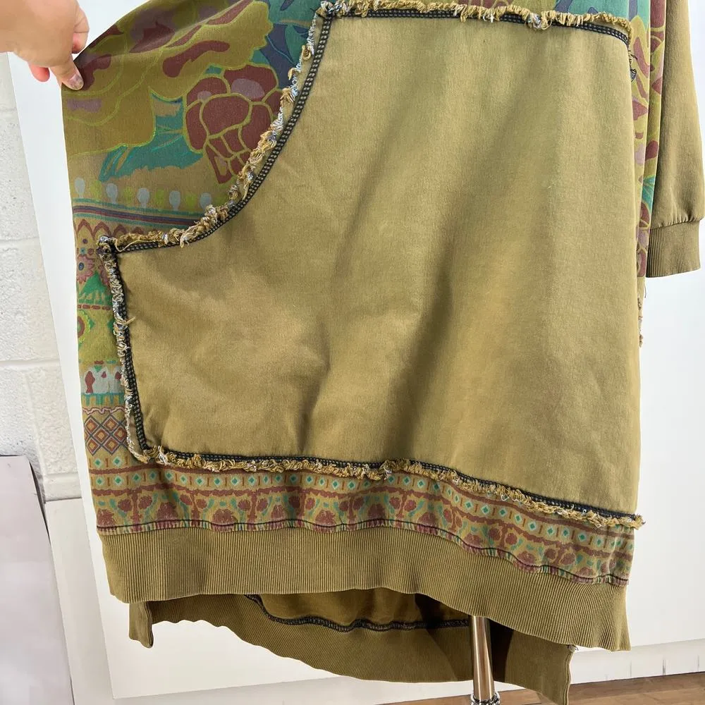 Yesno Long Hoodie Sweatshirt Dress Olive Green Hippie Grunge - Image 4
