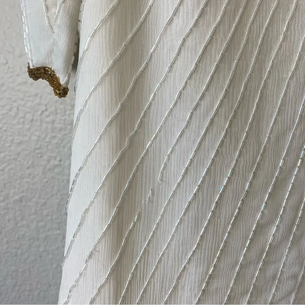 Vintage Creative Creations Cream Silk Sequin Beaded Dress Size Small - Image 7