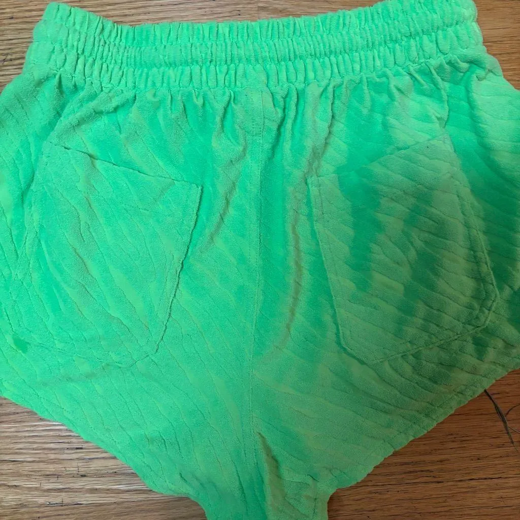 Triangl Green Swim Zebra Terry Cloth Preppy Beach Festival Resortwear Shorts S - Image 4