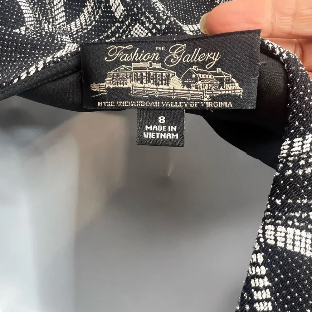 Fashion Gallery Womens Shimmer Geo stretch Bodycon Dress Sz 8 Romantic Glam Chic Black - Image 6