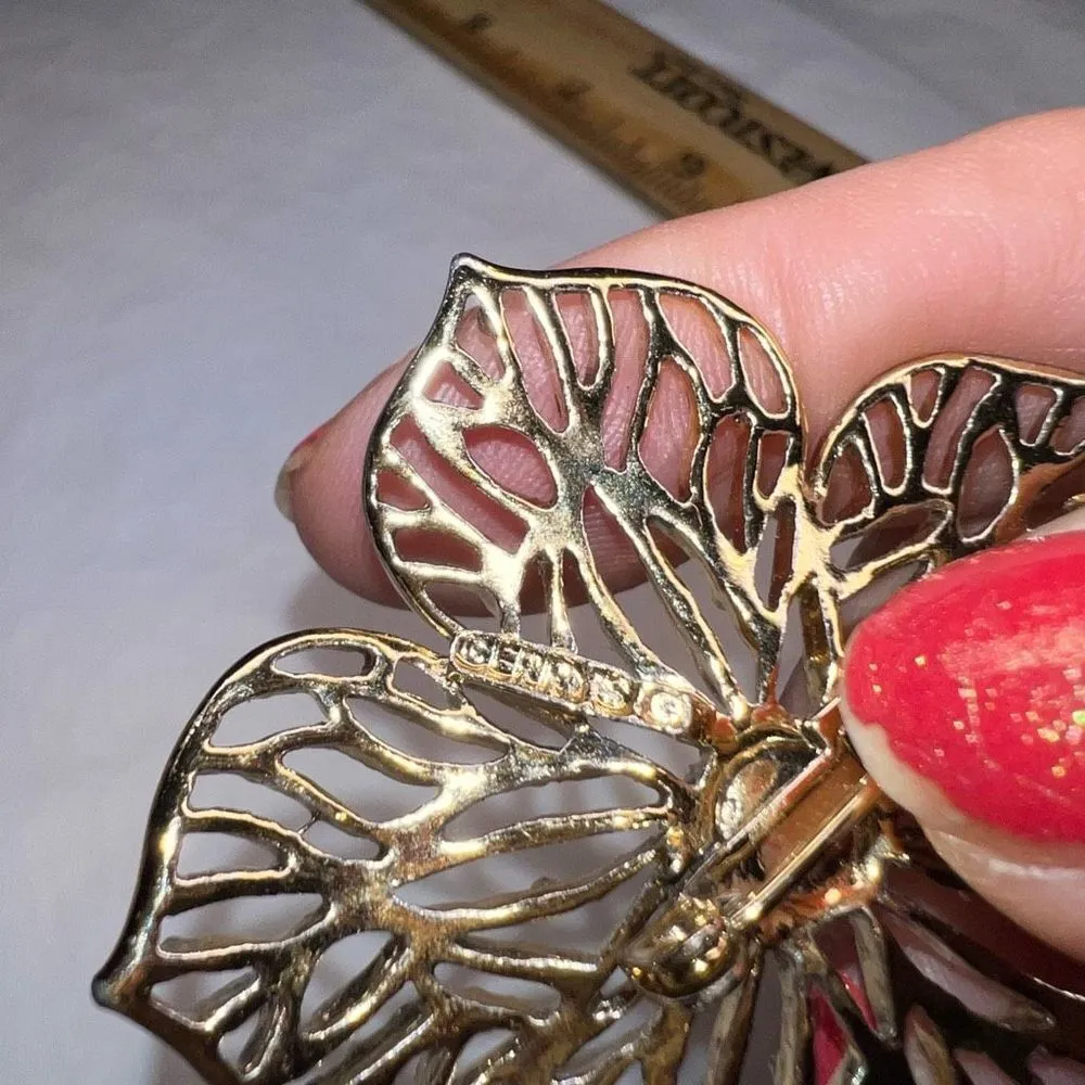 Gerry Vintage Signed Large Ornate Flower Brooch Gold Tone - Image 4