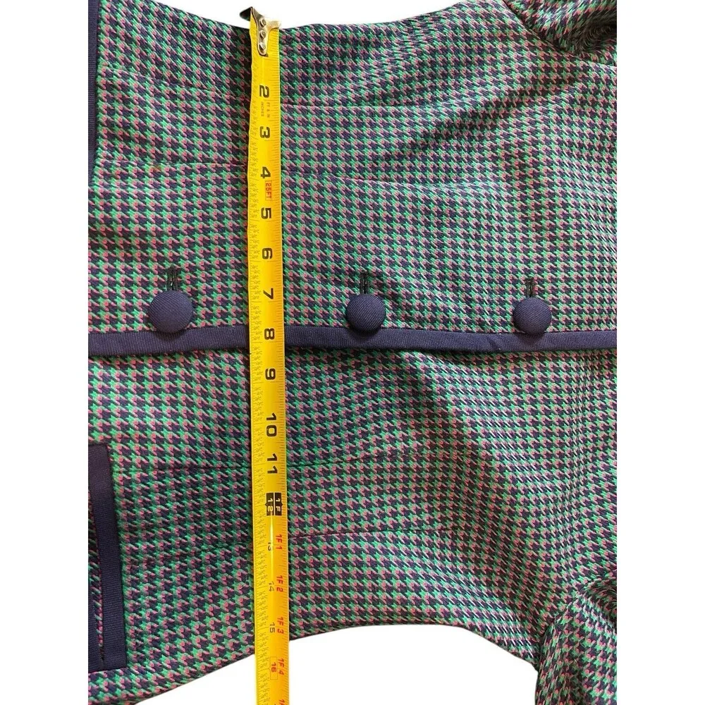 Leslie Fay Green Purple Pink Houndstooth 80s Button Up Blazer Dress 8 - Image 12