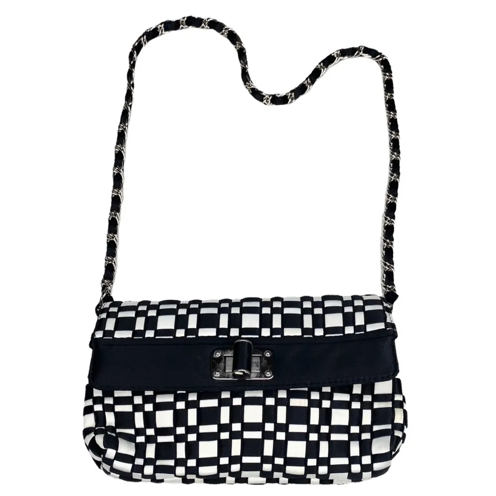 White House Black Market WHBM ⌘ Checkerboard Chain Handle Mini Bag ⌘ B + W ⌘ - Image 9