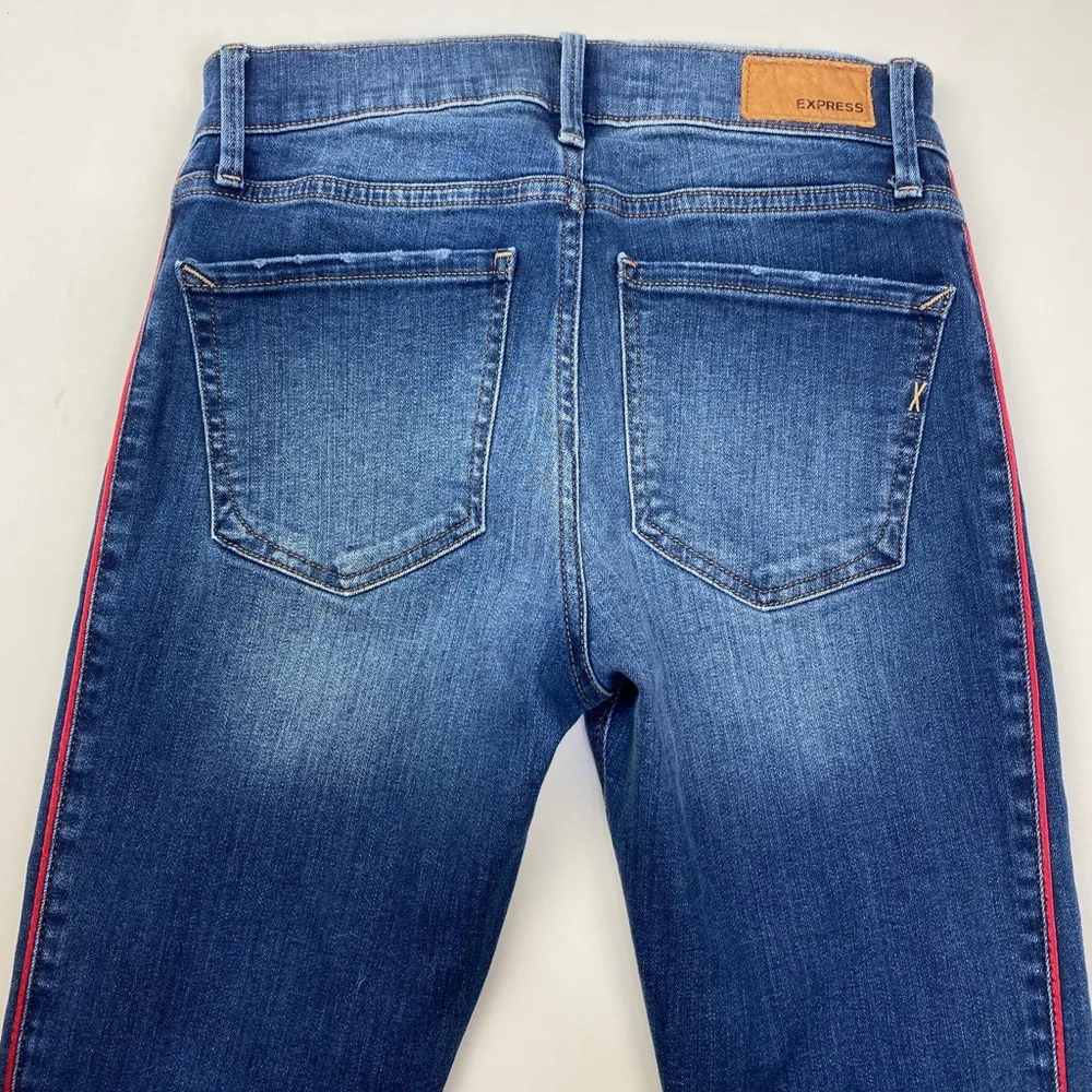 Express Red Stripe Leg Midrise Ankle Legging Denim Jean Size 0 - Image 5