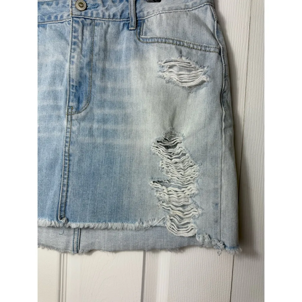 Hollister Light Blue High Rise Distressed Denim Mini Skirt Size 15 Waist 32 - Image 2