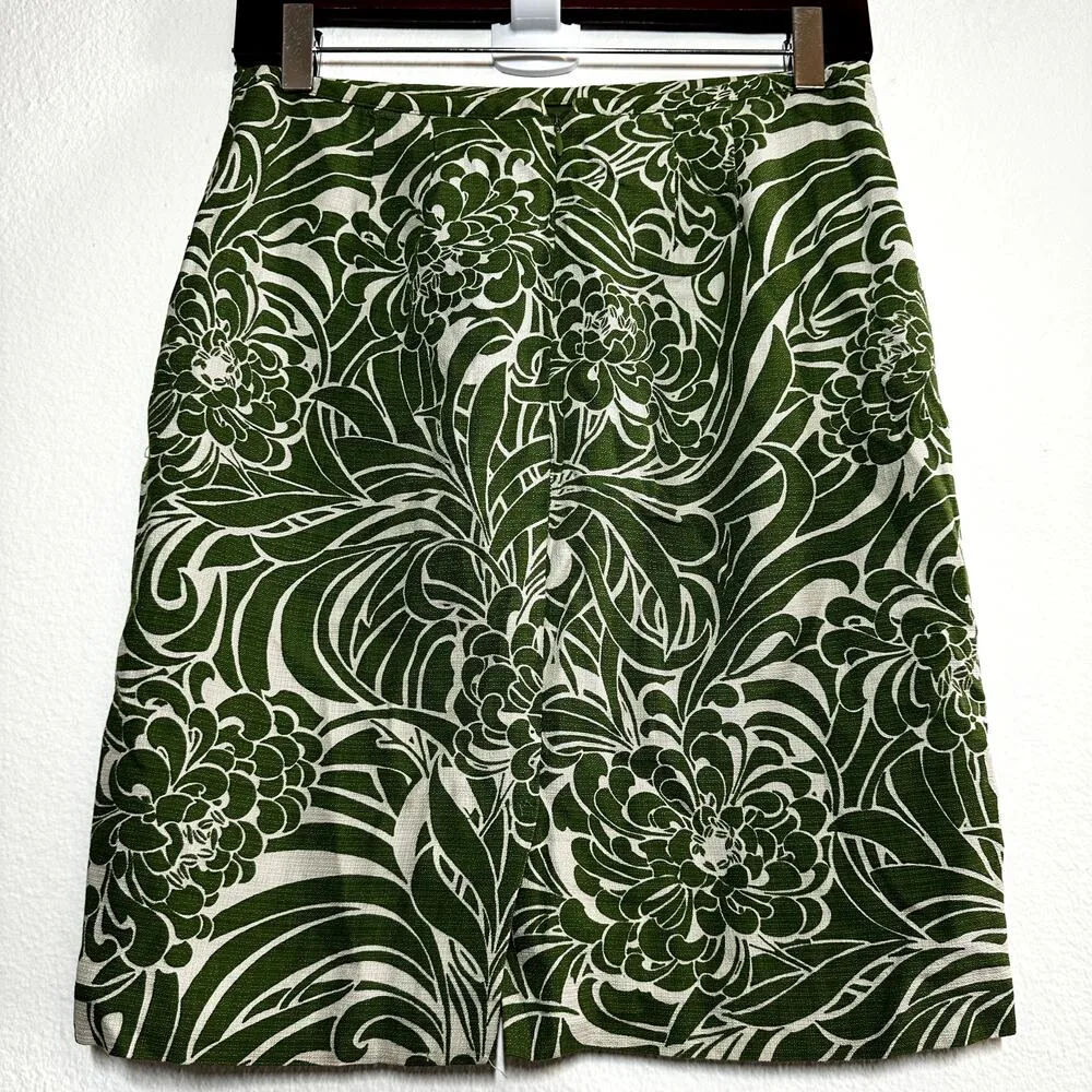 Ann Taylor Loft Pencil Skirt Floral Print Lined Back Zip Casual Green White 0 - Image 6