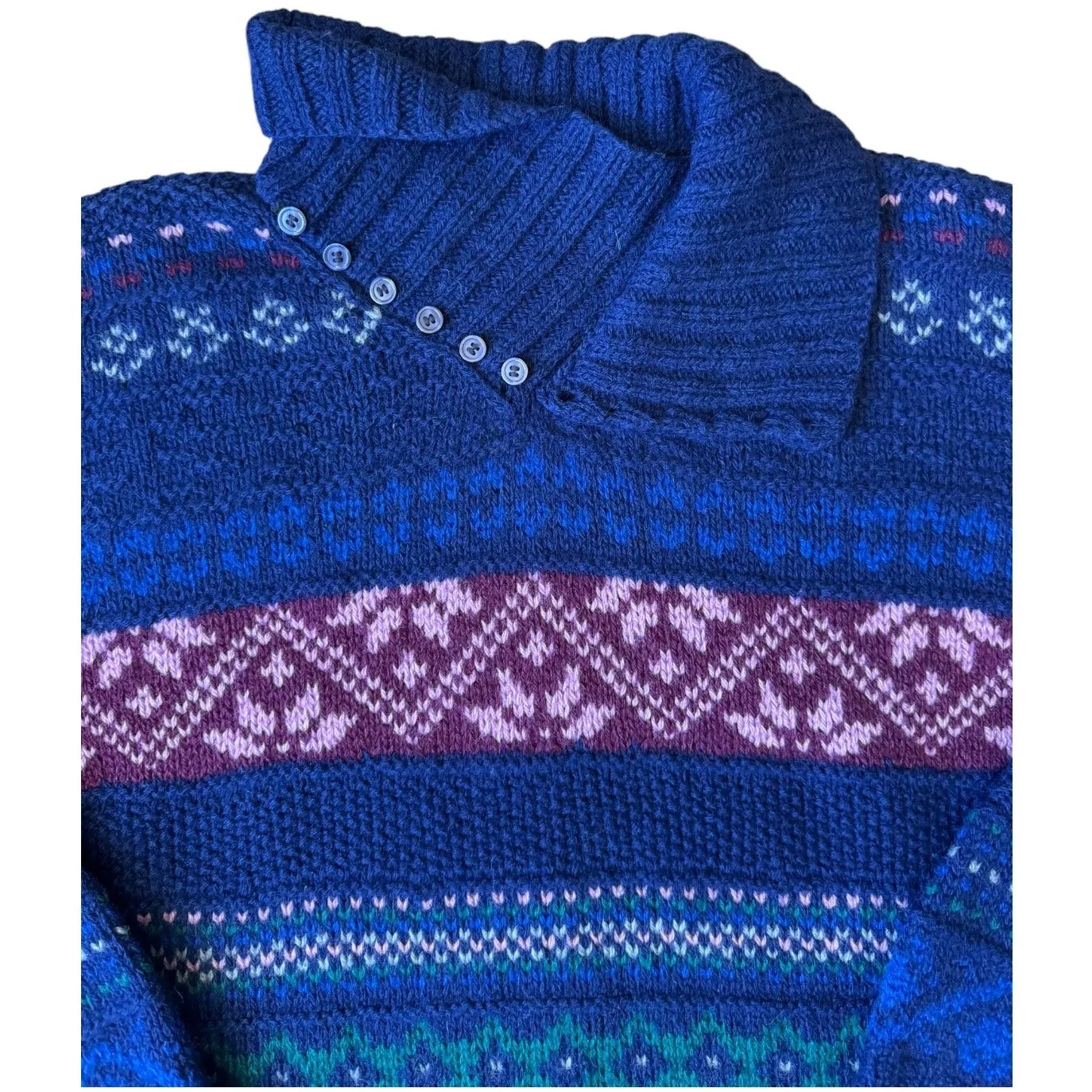 Vintage SKYR Shetland Wool Fair Isle Sweater Blue Purple Nordic Small to medium - Image 9