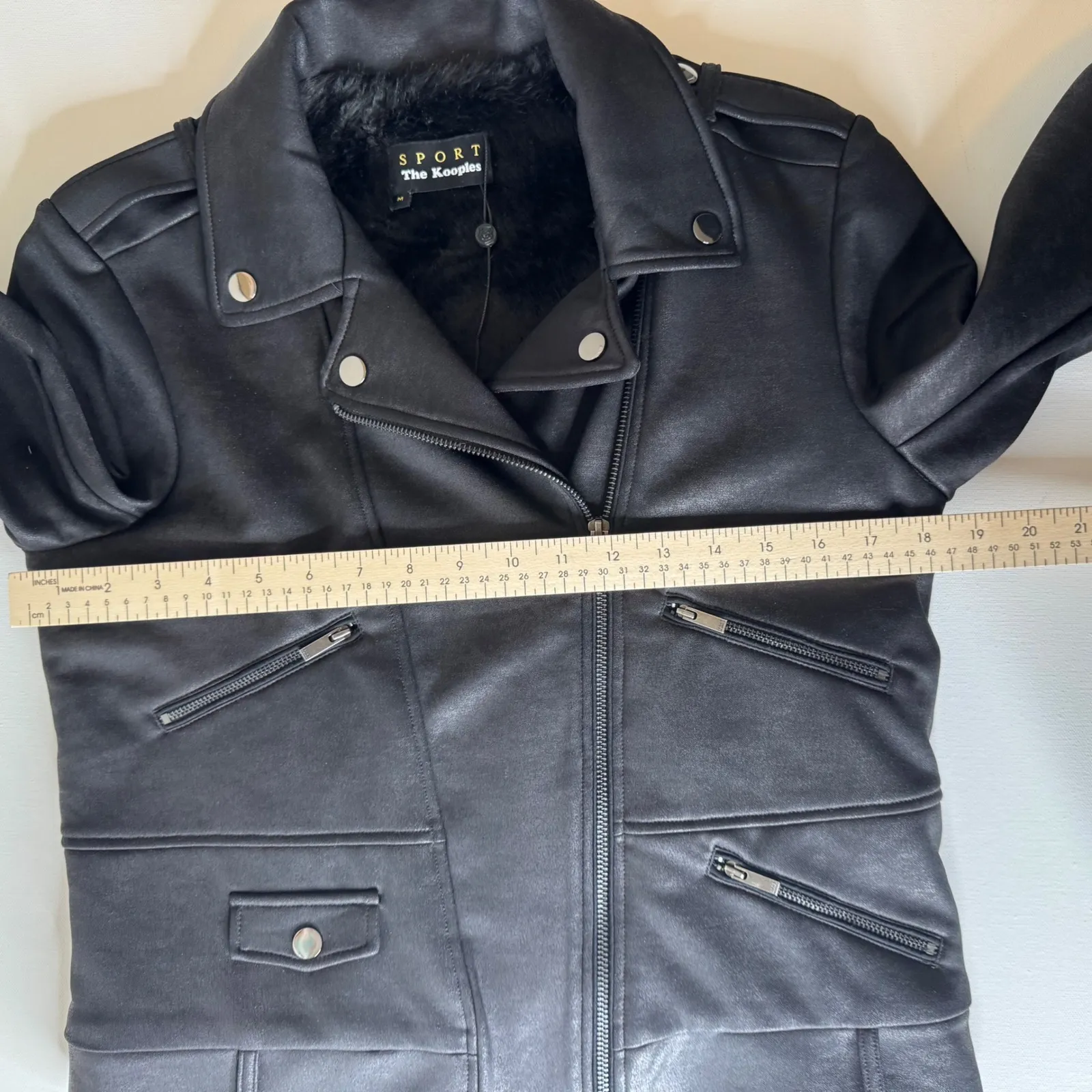 The Kooples Sport Womens Moto Jacket‎ Sz Medium Black Faux Fur Lined Grunge Goth - Image 10