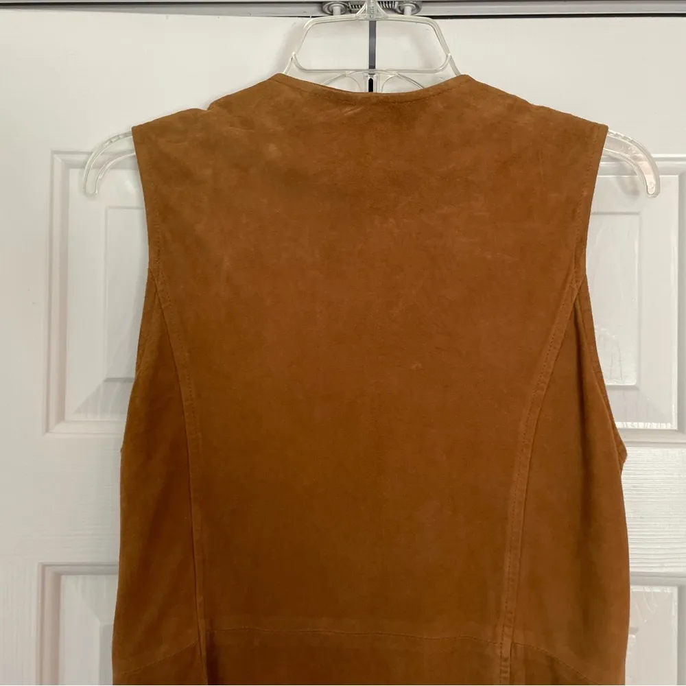 Les Copains Leather Vest Button Front Sz 44 Medium Cognac Brown Pockets Tan - Image 9