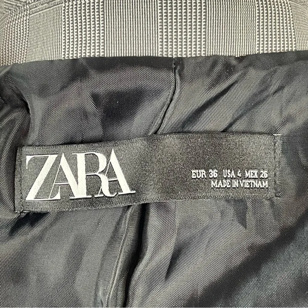 Zara Office Siren Fitted Single Breasted Check Plaid Blazer Size 4 Career Gray - Image 13