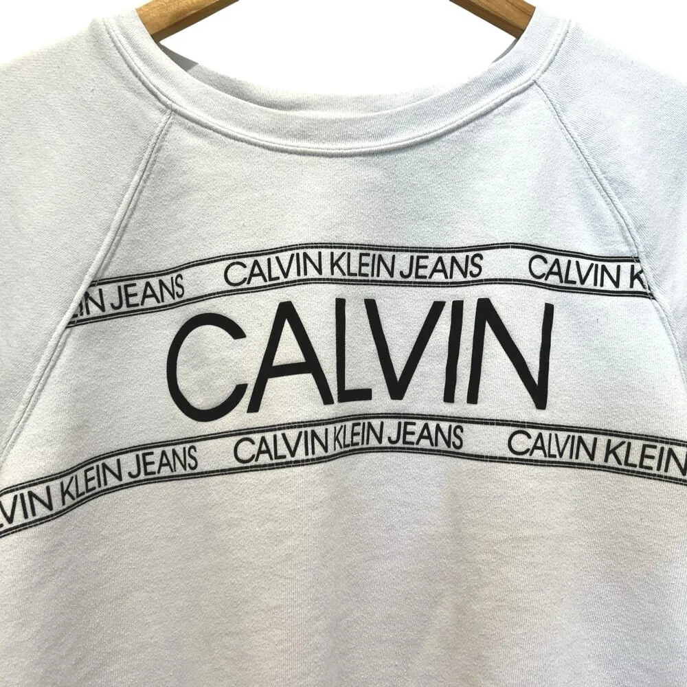 CALVIN KLEIN Jersey Sweatshirt Top Sz MD Short Sleeve Retro Style Y2K Streetwear - Image 2