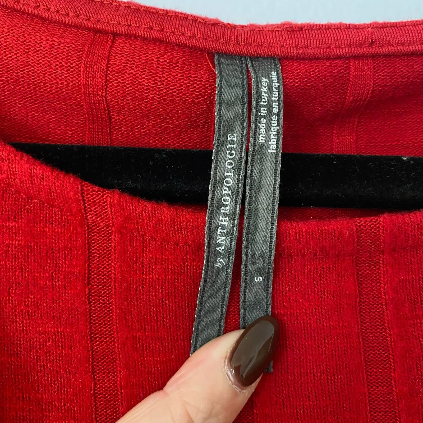 Anthropologie Red Viscose Long Sleeve Striped Crewneck Top Women's size Small - Image 2