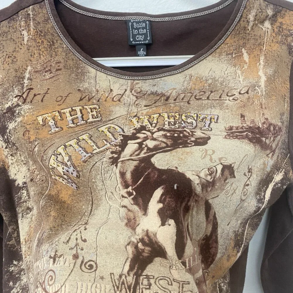Vintage Y2K Large Suzie In The City Frontier Of The Wild West T Shirt (FLAWED) - Image 8