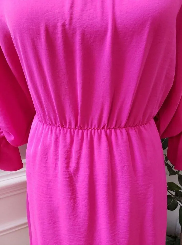 Dress Up Women Pink Cinch Waist Polyester Long Sleeve V Neck Sheath Dress Size S - Image 3