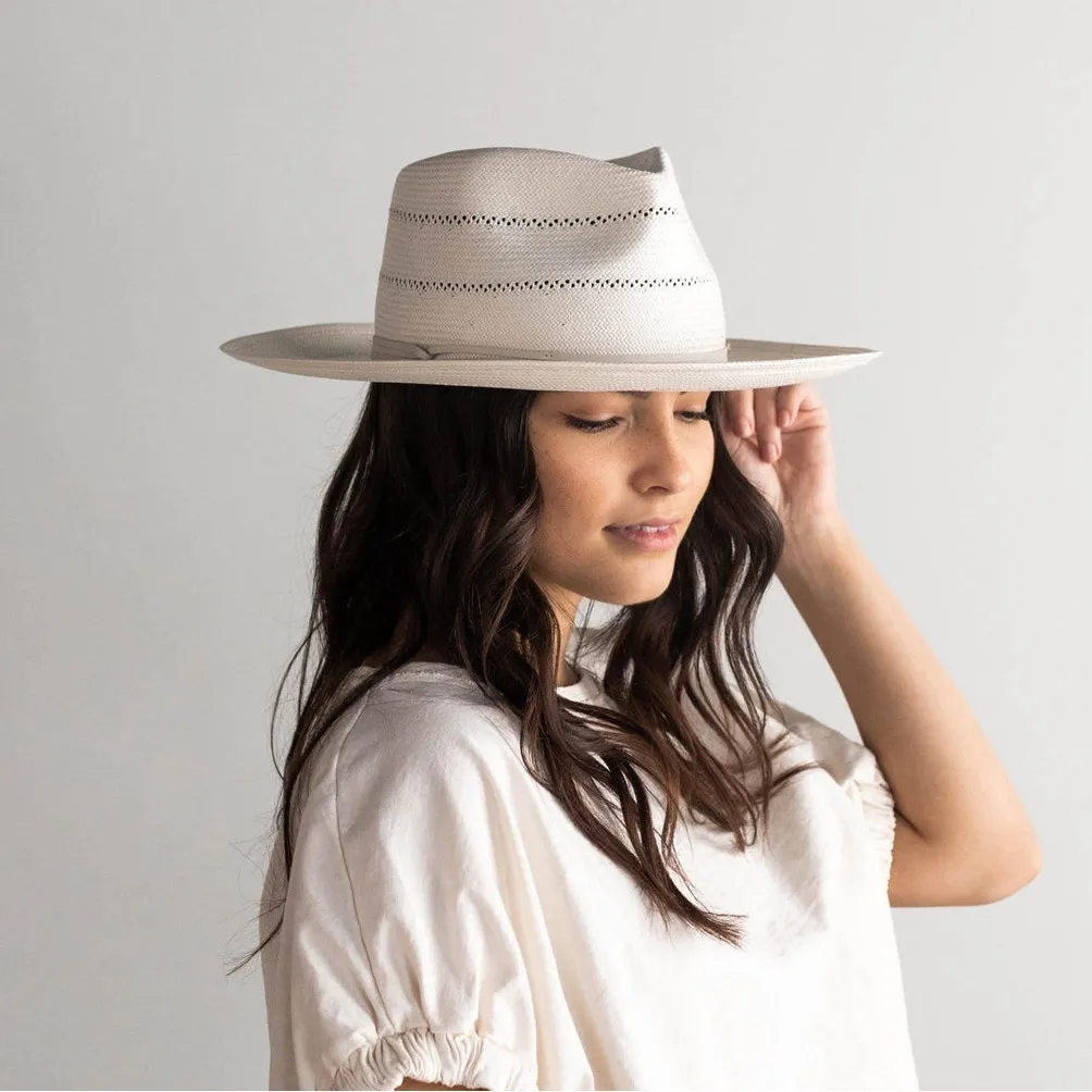 Gigi Pip Arlo Fedora Straw Hat Cream Woven Wide Brim Hat Size 57 (Small/ Medium) - Image 3