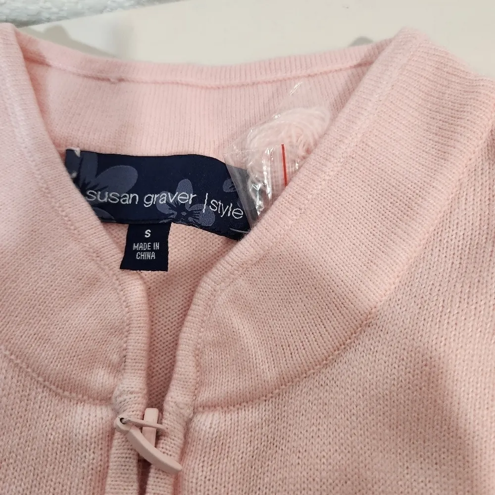 Susan Graver Pink Zip Front Cardigan Sweater & Matching Sweater Tank Size S - Image 11