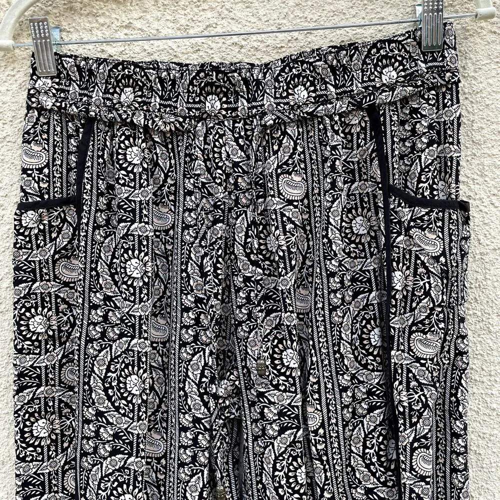 Anthropologie Hei Hei Floral Tapered Pants S Joggers Black Peach - Image 2