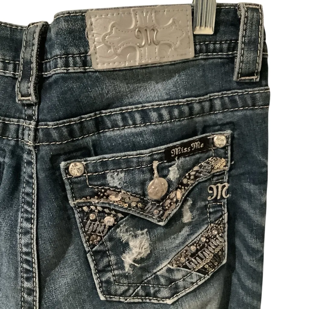 Miss Me Dark Blue Embellished Jeans WORN ONCE Size 27”x31” - Image 3