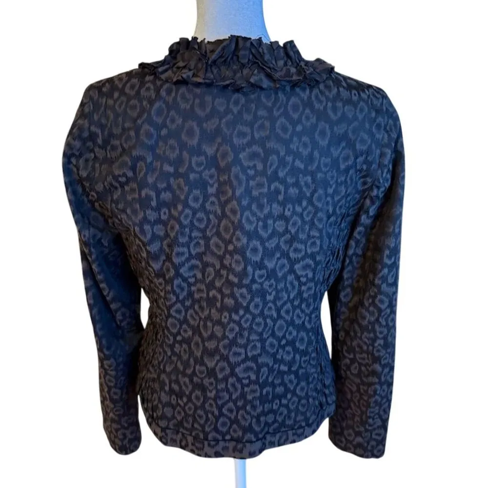 Tahari Women's Leopard Print Ruffle Blazer Jacket Size 8 - Image 4