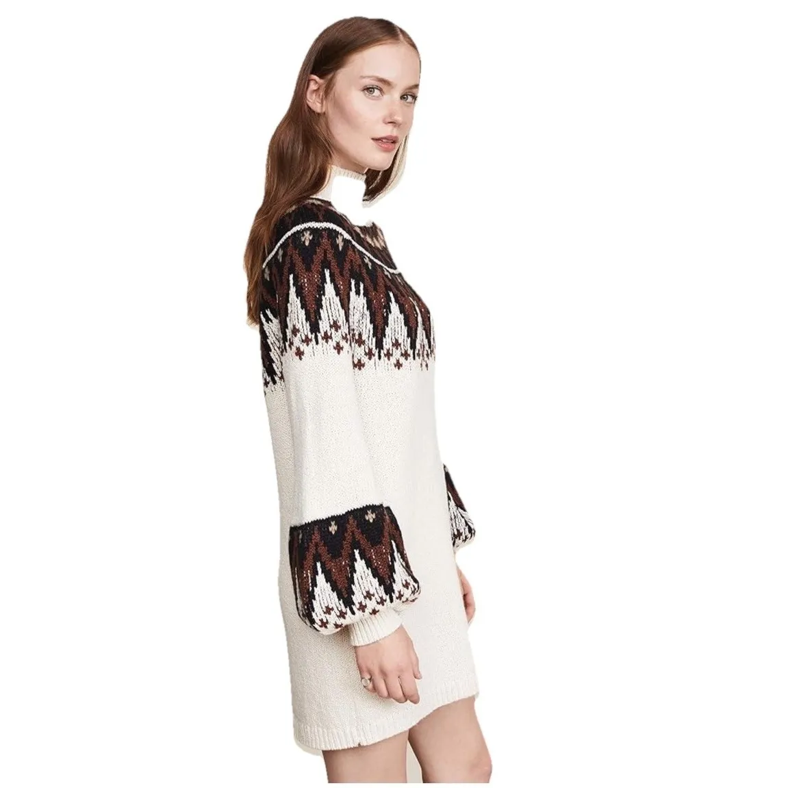 NWT $198 Free People Size XSmall Scotland Neutral‎ Combo Long Sleeve Mini Dress - Image 6