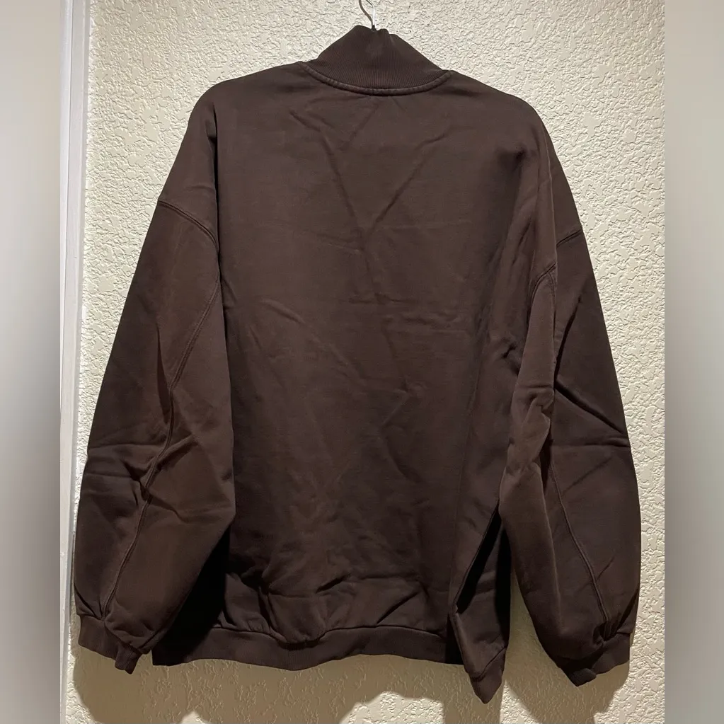 Skims NWT Boyfriend Fleece Slouchy Half Zip Pullover Expresso Color Size L - Image 2