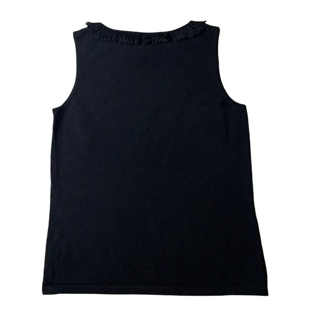 NEW Womens Pink Poodle Solid Black Knit Tank Top with Loopy Fringe Trim Size S - Image 4