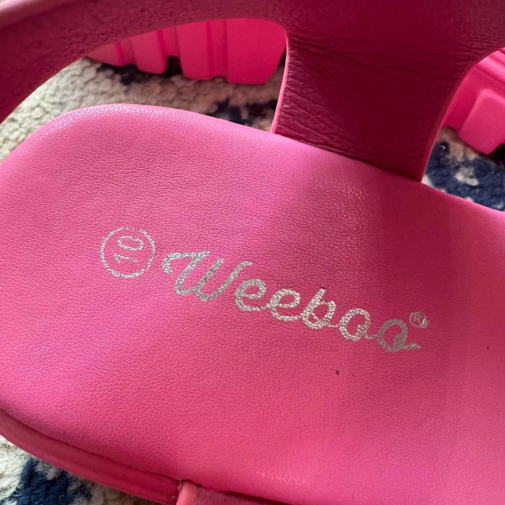 Pink faux leather platform sandals open toe braided buckle chunky wedge mid heel - Image 6