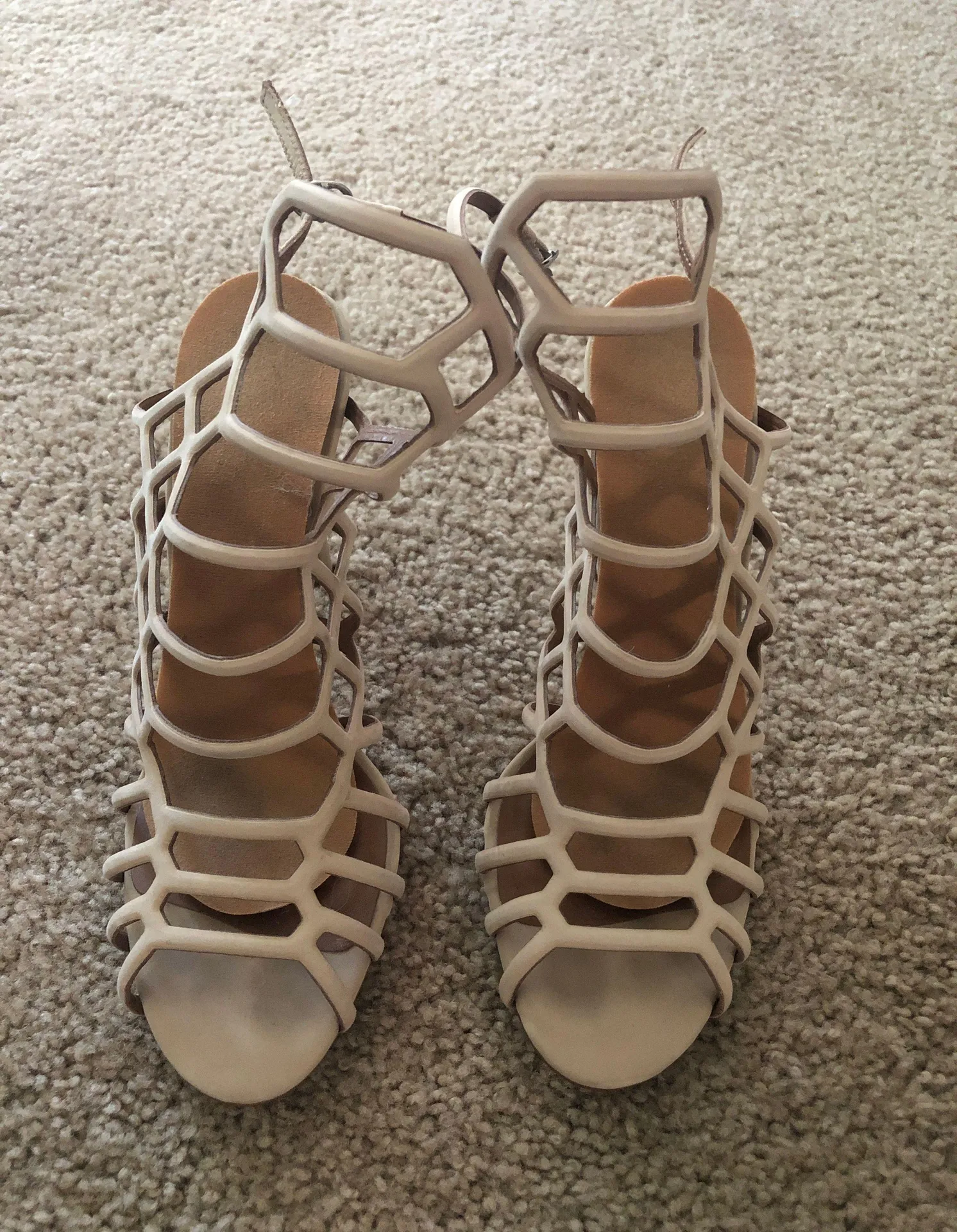 Strappy Nude Heel Sandals - Image 3