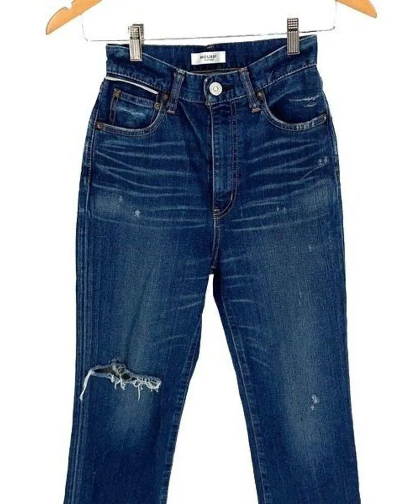 Moussy Vintage Womens Rhode Cropped Distress Hi Rise Flare Denim Jeans Blue Sz 2 - Image 3